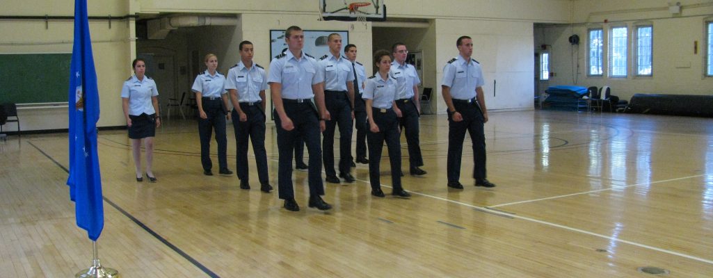 UConn cadets practicing marching