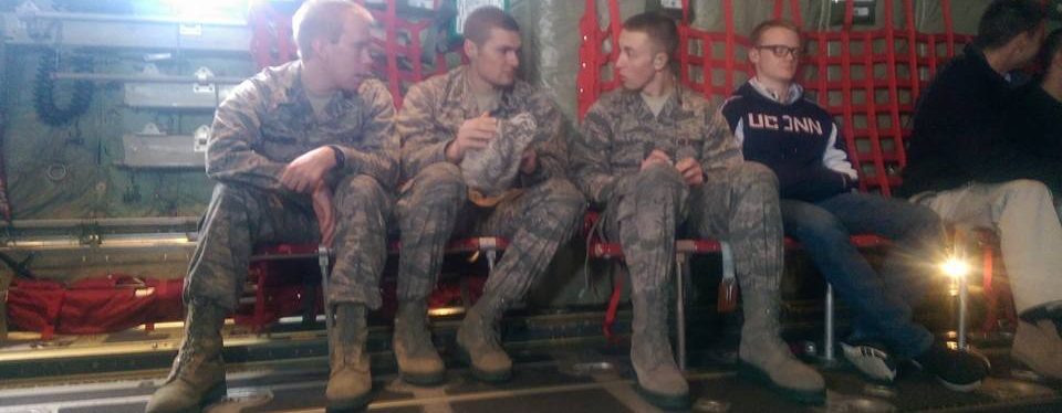 UConn cadets on military airplane